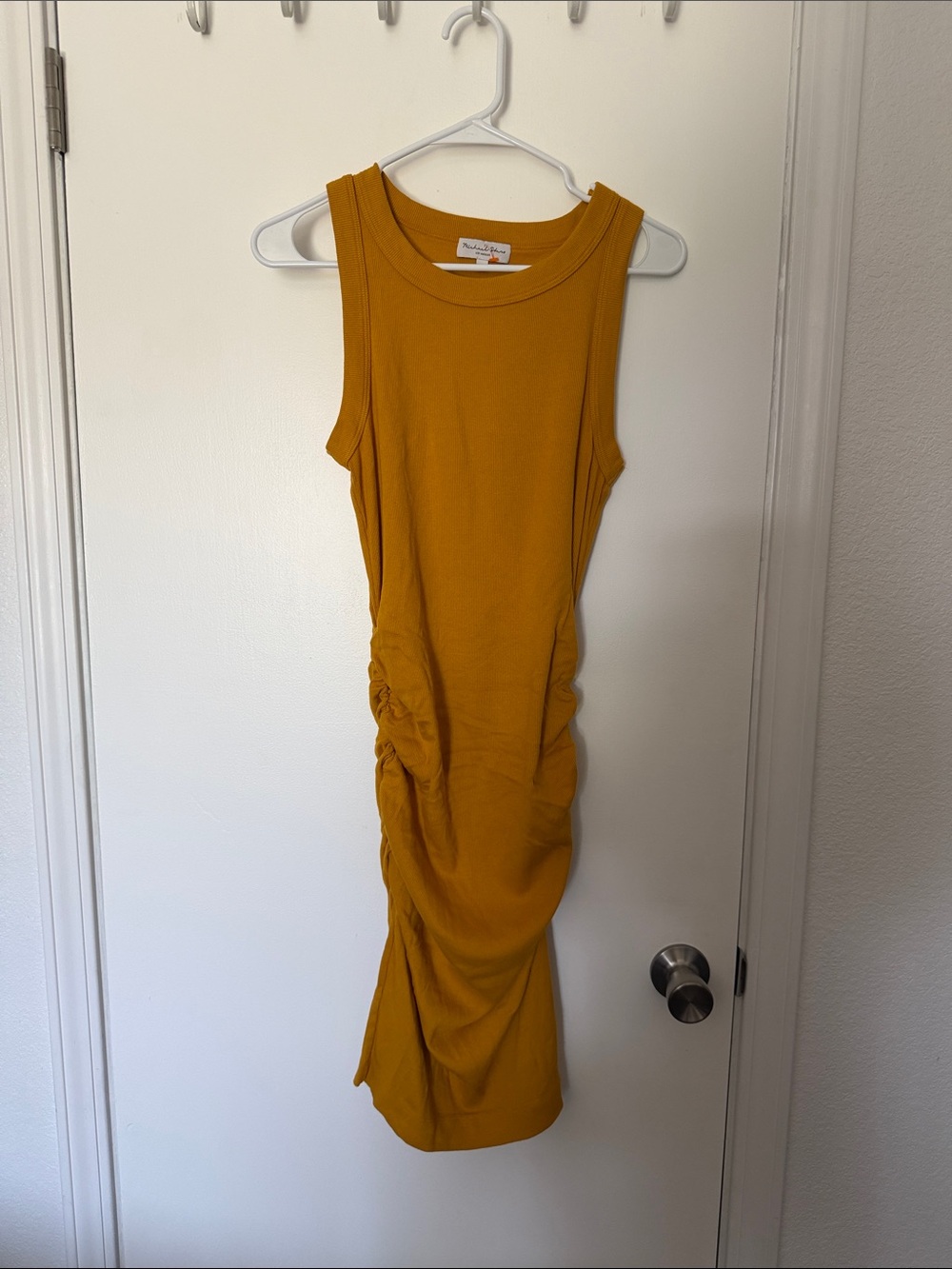 Michael Stars Mustard Yellow Sleeveless Ruched Midi Dress